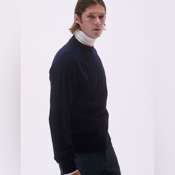 Maison Standard Flat Ribbed High Neck Sweater Navy S NWT IN PACKAGE - Picture 3 of 11